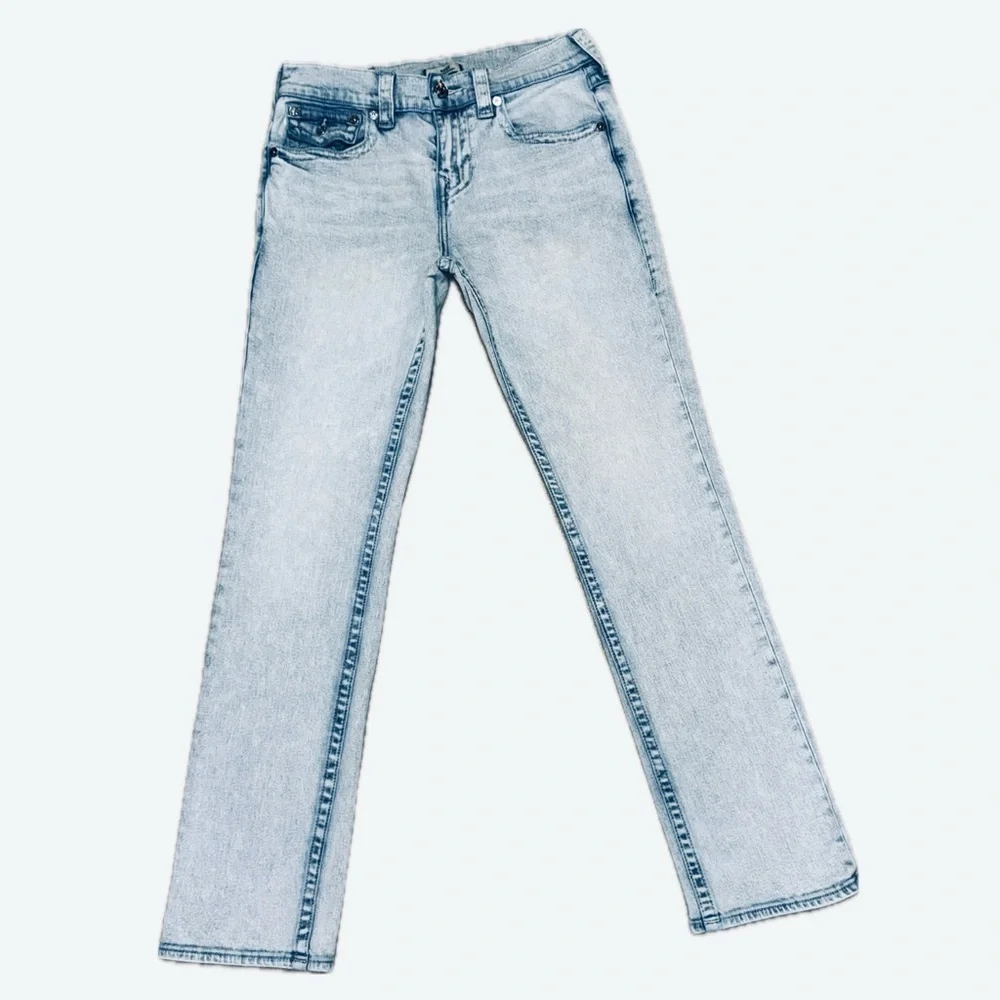 👖🛹 TRUE RELIGION Ricky Relaxed Straight Jeans Light Wash Flap Pocket Men’s Sz 29
